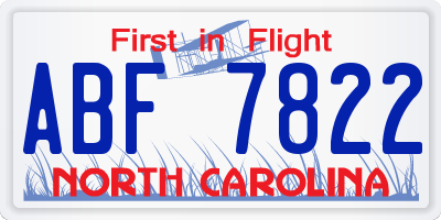 NC license plate ABF7822