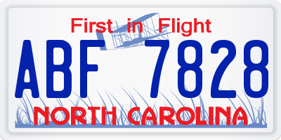 NC license plate ABF7828