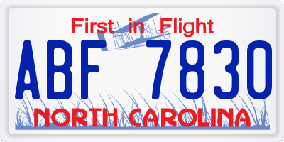NC license plate ABF7830