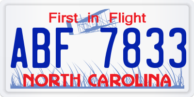 NC license plate ABF7833