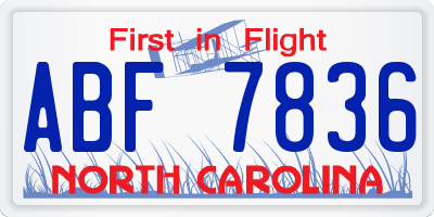 NC license plate ABF7836