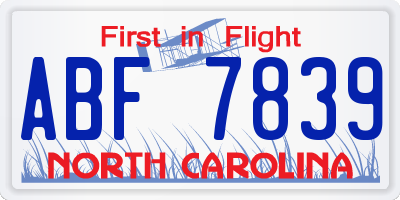 NC license plate ABF7839