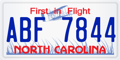 NC license plate ABF7844