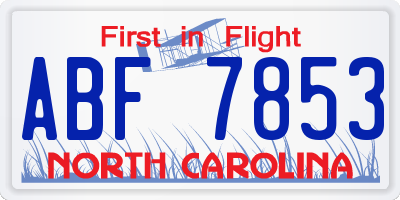 NC license plate ABF7853