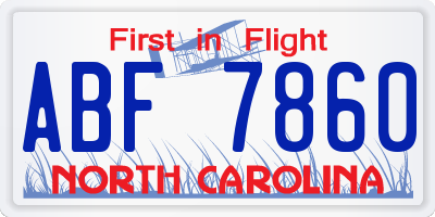 NC license plate ABF7860