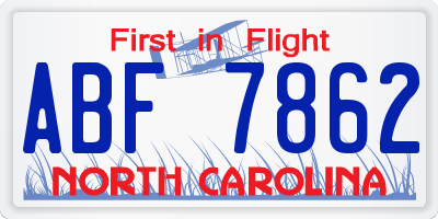 NC license plate ABF7862