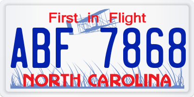 NC license plate ABF7868