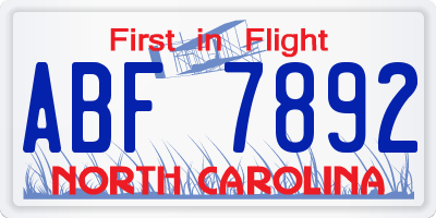 NC license plate ABF7892