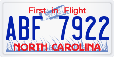 NC license plate ABF7922