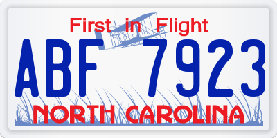 NC license plate ABF7923