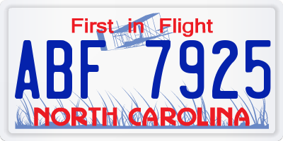 NC license plate ABF7925