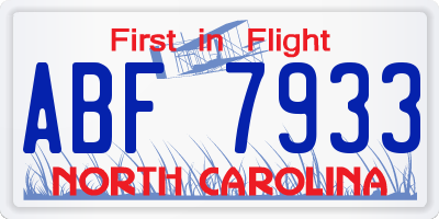 NC license plate ABF7933