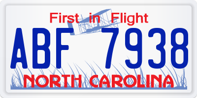 NC license plate ABF7938