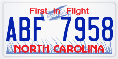 NC license plate ABF7958