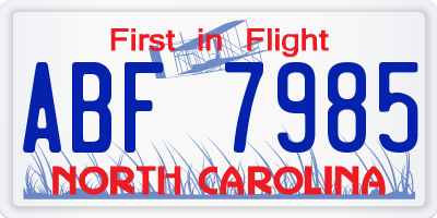 NC license plate ABF7985