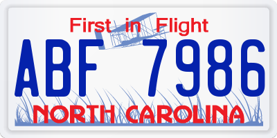 NC license plate ABF7986