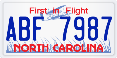 NC license plate ABF7987