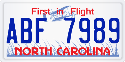 NC license plate ABF7989