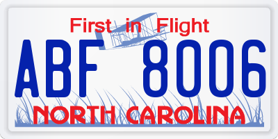 NC license plate ABF8006