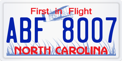 NC license plate ABF8007
