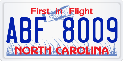 NC license plate ABF8009