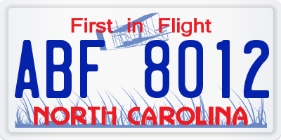 NC license plate ABF8012