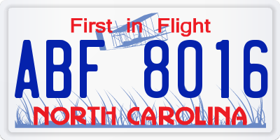 NC license plate ABF8016