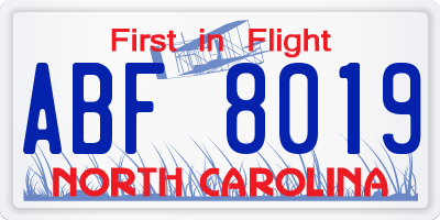NC license plate ABF8019