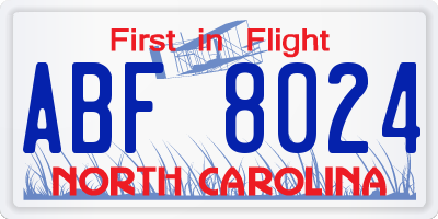 NC license plate ABF8024