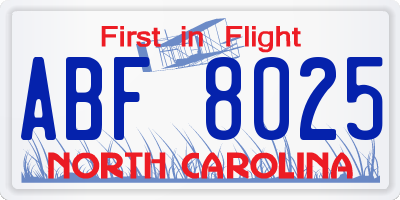 NC license plate ABF8025
