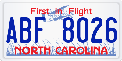 NC license plate ABF8026