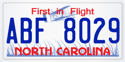 NC license plate ABF8029