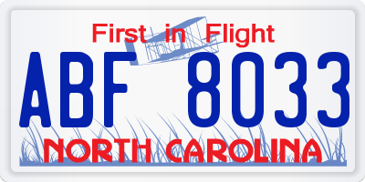 NC license plate ABF8033
