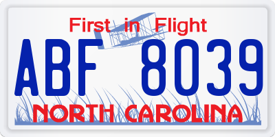 NC license plate ABF8039