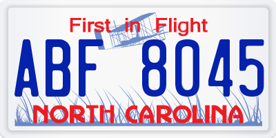 NC license plate ABF8045