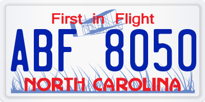 NC license plate ABF8050