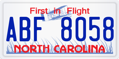 NC license plate ABF8058
