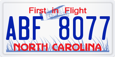 NC license plate ABF8077