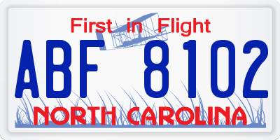 NC license plate ABF8102