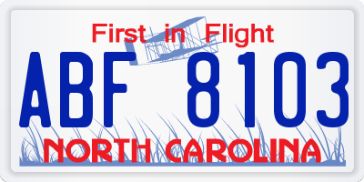 NC license plate ABF8103