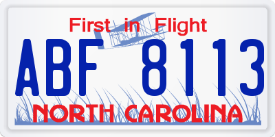 NC license plate ABF8113