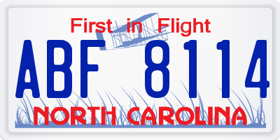 NC license plate ABF8114