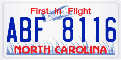 NC license plate ABF8116