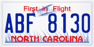 NC license plate ABF8130