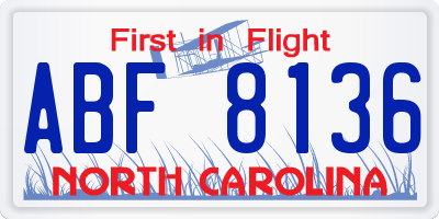 NC license plate ABF8136