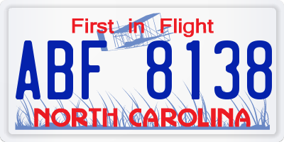 NC license plate ABF8138