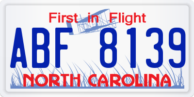 NC license plate ABF8139