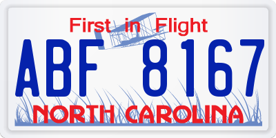 NC license plate ABF8167