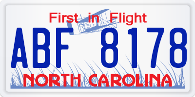 NC license plate ABF8178