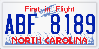NC license plate ABF8189